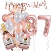 37 Jaar Verjaardag Cijferballon 37 - Feestpakket Snoes Ballonnen Pop The Bottles - Rose White Versiering