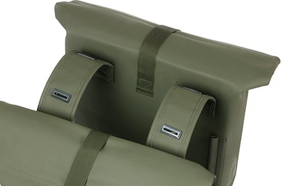 Basil City Dubbele Fietstas 28-32L Moss Green Waterafstotend Vegan Leather Reflecterend Universal Bridge Voor E-bike & Stadsfiets — afbeelding 4