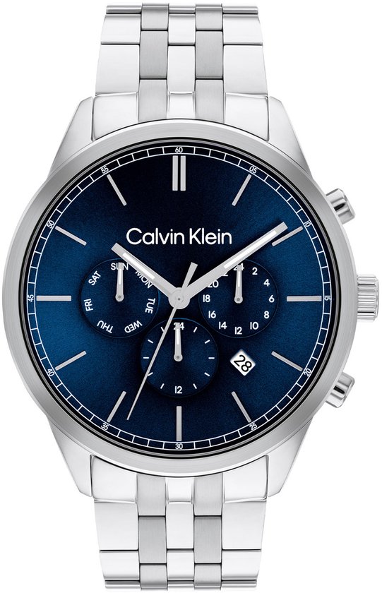 Calvin Klein CK25200377 Infinite Heren Horloge - Mineraalglas - Staal - Zilver - 44 mm breed - Quartz - Vouw/Vlindersluiting - 3 ATM (spatwater)