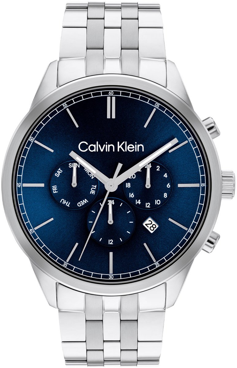 Calvin Klein CK25200377 Infinite Heren Horloge - Mineraalglas - Staal - Zilver - 44 mm breed - Quartz - Vouw-Vlindersluiting - 3 ATM (spatwater)