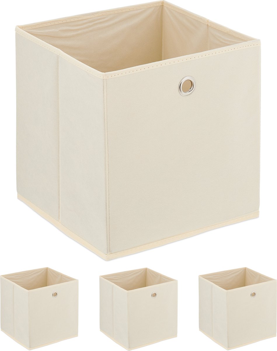mandje badkamer - set van 4 - met oogje - stof - voor speelgoed - kinderkamer