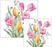 Ambiente servetten - Tulpenboeket - 2 pakjes 33x33cm en 25x25cm - wit roze blauw geel groen - voorjaarsbloemen - Pasen