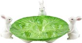 Viv! Home Luxuries Paasdecoratie - Eierschaal Konijntjes - Groen Wit - 29cm - Pasen Aardewerk / groen