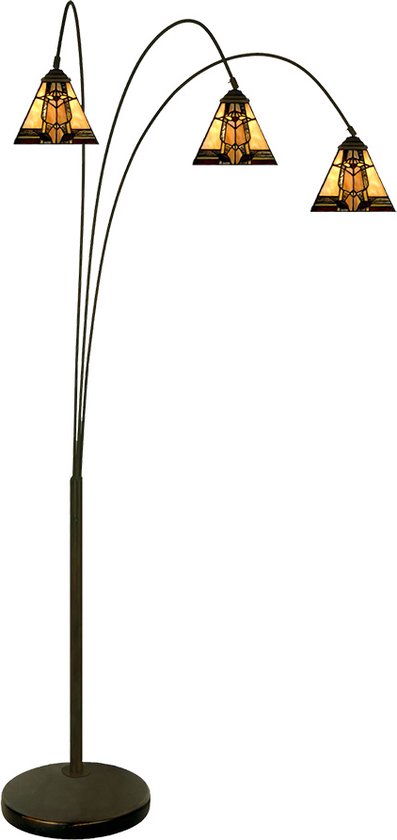 LumiLamp Lampadaire Tiffany 200 cm Beige Verre Lampe sur pied