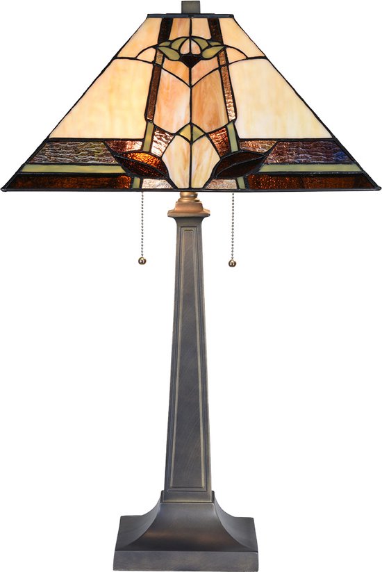LumiLamp Tiffany Tafellamp 80 cm Beige Glas Tiffany Bureaulamp
