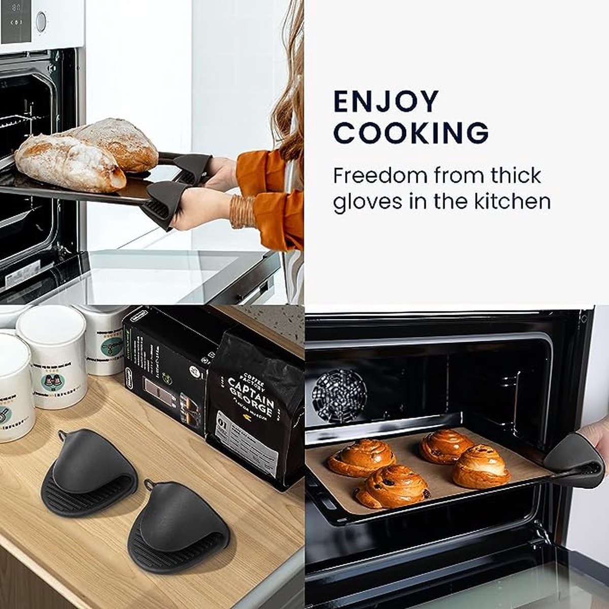 Gants de cuisine en silicone avec 2 maniques chauffantes, gants de four en  coton, résistants à la chaleur jusqu'à 250 °C, gants de cuisine