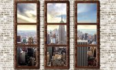 Fotobehang - Vlies Behang - New York Stad door de Ramen in 3D - 254 x 184 cm