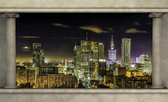 Fotobehang - Vlies Behang - 3D Uitzicht op Warschau Stad Raamzicht - 312 x 219 cm
