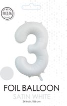 folieballon cijfer 3 mat wit metallic