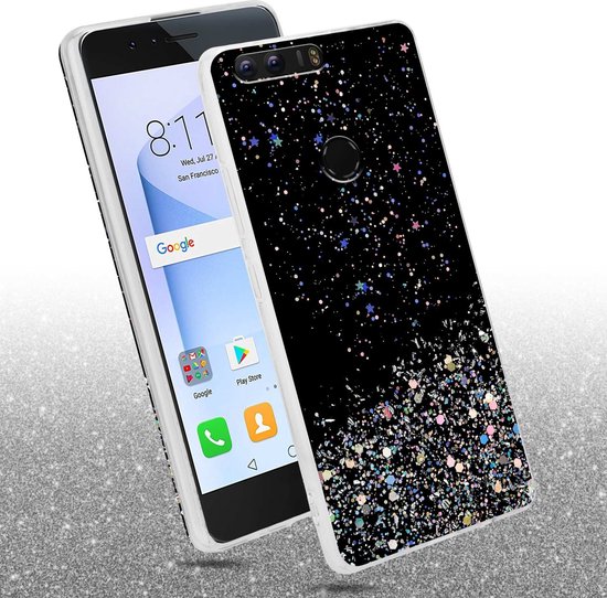 Coque Cadorabo compatible avec Honor 8 / 8 PREMIUM en Zwart avec Glitter - Housse de protection en silicone TPU flexible avec paillettes scintillantes
