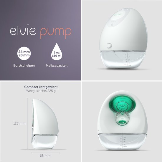Elvie Pump  Dubbele Elektrische Borstkolf - Draagbaar - Hands-free - Geluidsloos - Incl. 4 flessen