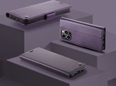 CaseMe - Hoesje geschikt voor iPhone 15 Pro Max - Retro Wallet Book Case - Met Magnetische Sluiting - Paars