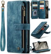 CaseMe - Hoesje geschikt voor Google Pixel 8 - Vintage Wallet Book Case Ritssluiting - Met Magneetsluiting - Blauw