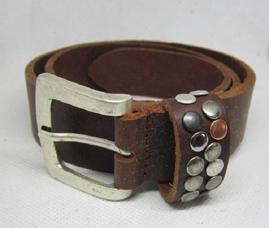 Take It - leren - lederen riem - echt leer - kinderriem - maat 65 - 65 cm - bruin - met studs - zilveren gesp