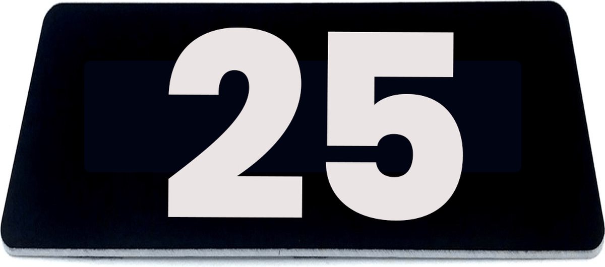 Nummerplaatje 25 - 80 x 50 x 1,6 mm - Zwart/wit - incl. 3M-tape | Nummerbordje - Deur en kamernummer - brievenbusnummers - Gratis verzending - 5 jaar garantie | Gratis Verzending