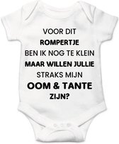 Soft Touch Rompertje met Tekst - Willen jullie mijn oom & tante zijn? | Baby rompertje met leuke tekst | | kraamcadeau | 0 tot 3 maanden | GRATIS verzending