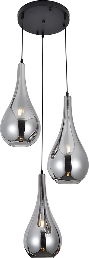 OZ Home Elegant Ontworpen Hanglamp met 3 Smoke Glazen Kapjes - Decoratieve Verlichting voor Thuis - Hanglamp- 3-Lichts - Smoke Glas - 3 Bollen - Rookglas - Smoke Glas Druppel
