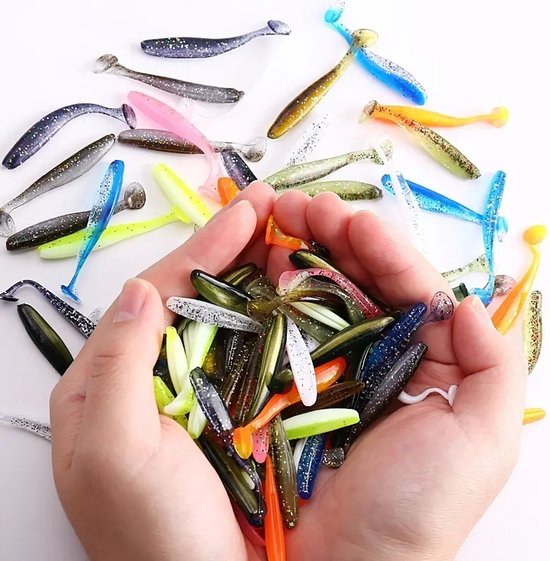 Kunstaas met vishaak, rubberen vis, rubberen vis, Shad Minnow, rubberen vissen, snoek, snoek, voor snoek, baars, meerval, zwarte vis, forel, rubberen aas, vissen in zoet en zout water, 10 stuks