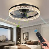 Kristallen Ventilator Lamp - Smart Lamp - 6 Standen Ventilator - Zwart - Dimbaar met App - Plafondventilator