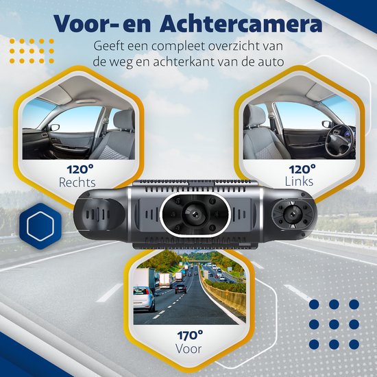 Dashcam Triple Caméra Voiture Tableau de Bord Full HD SD 32Go
