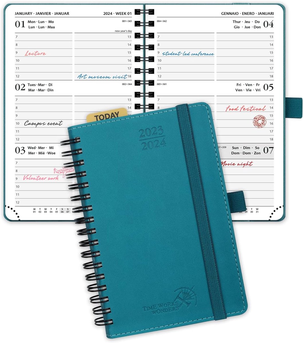 POPRUN Agenda de Poche 2024 Semainier 15,5x10,5cm - 12 Mois Petit