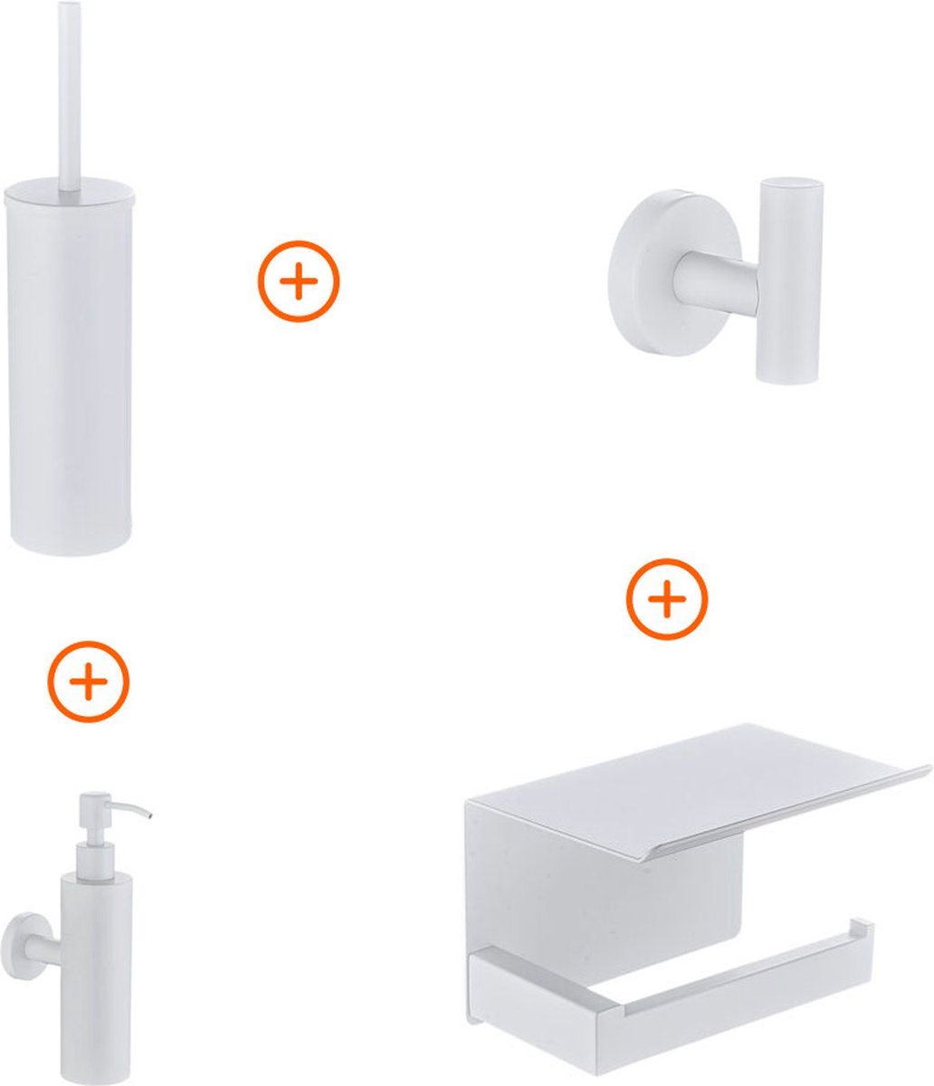 Toilet accessoires set Mat wit exclusief met zeepdispenser