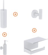 Ensemble d'accessoires de Toilettes design blanc mat avec distributeur de savon