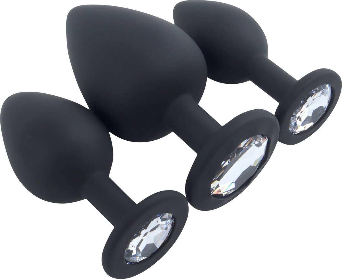 Goedkoopste Banoch | Buttplug set Penumbra | zwart siliconen | diamant steen | Clear