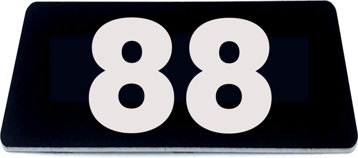 Nummerplaatje 88 - 80 x 50 x 1,6 mm - Zwart/wit - incl. 3M-tape | Nummerbordje - Deur en kamernummer - brievenbusnummers - Gratis verzending - 5 jaar garantie | Gratis Verzending