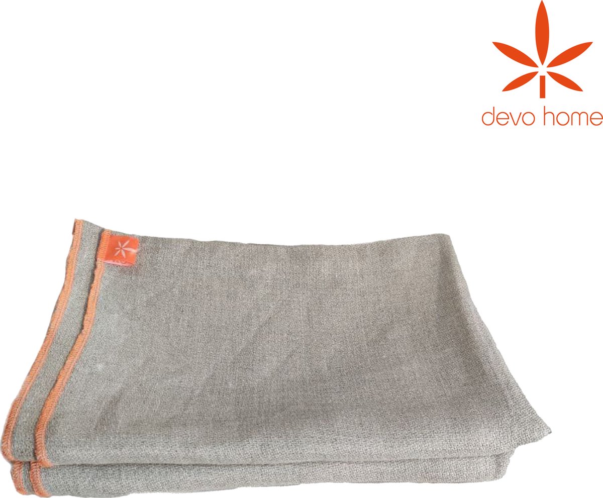 DevoHome Hennep Deken 150x220 cm - Hennep Shawl Plaid - TV Deken - Throw Plaid - Zomerdekbed - Biologisch & ecologisch - Beige