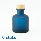 6 frosted glazen flesjes van 50 ml - kleur marineblauw - vaasje - huisparfum - bedankje - decoratie