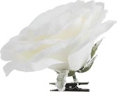 Cosy & Trendy Kerstboomversiering bloem op clip witte besneeuwde roos 15 cm - witte kerstversieringen