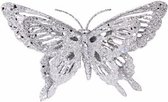 Cosy & Trendy Kerstboomversiering zilveren glitter vlinder op clip 15 cm