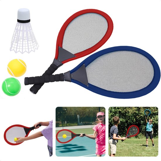 Foto: Cheqo xl tennisset tennis set badminton beachball 5 delig 2 rackets 65cm 2 ballen 6cm 1 shuttle 21cm 625g