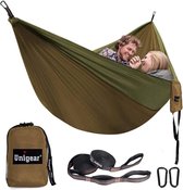 Hangmat voor 2 personen; 320 x 200 cm; voor outdoor, camping/kamperen; met 2 bevestigingslussen met karabijnhaken; draaglast: 300 kg, kaki