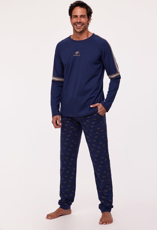Woody Studio pyjama jongens/heren - donkerblauw - mammoet - 232-12-QRL-Z/826 - maat M