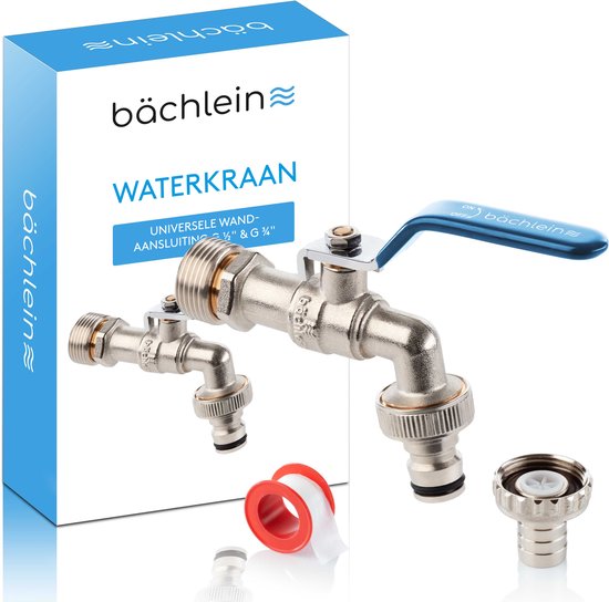 Bächlein universele waterkraan voor de tuin [blauw] incl. 2 slangaansluitingen - edele kogelkraan met 1/2 en 3/4 inch aansluiting, uitloop buitenkraan