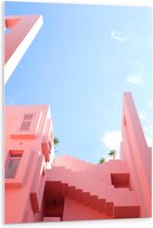 PVC Schuimplaat- Onderaanzicht van Compleet Roze Gebouw - 80x120 cm Foto op PVC Schuimplaat