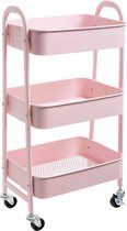 Opbergwagen 3-etages Metaal Utility Cart rolwagen, Organizer Trolley met Wielen voor Keuken, Make-up, Badkamer, Kantoor, Roze