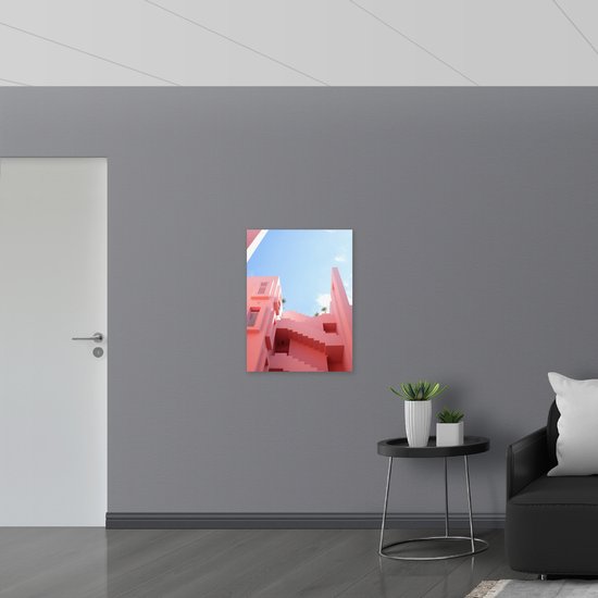PVC Schuimplaat- Onderaanzicht van Compleet Roze Gebouw - 60x80 cm Foto op PVC Schuimplaat