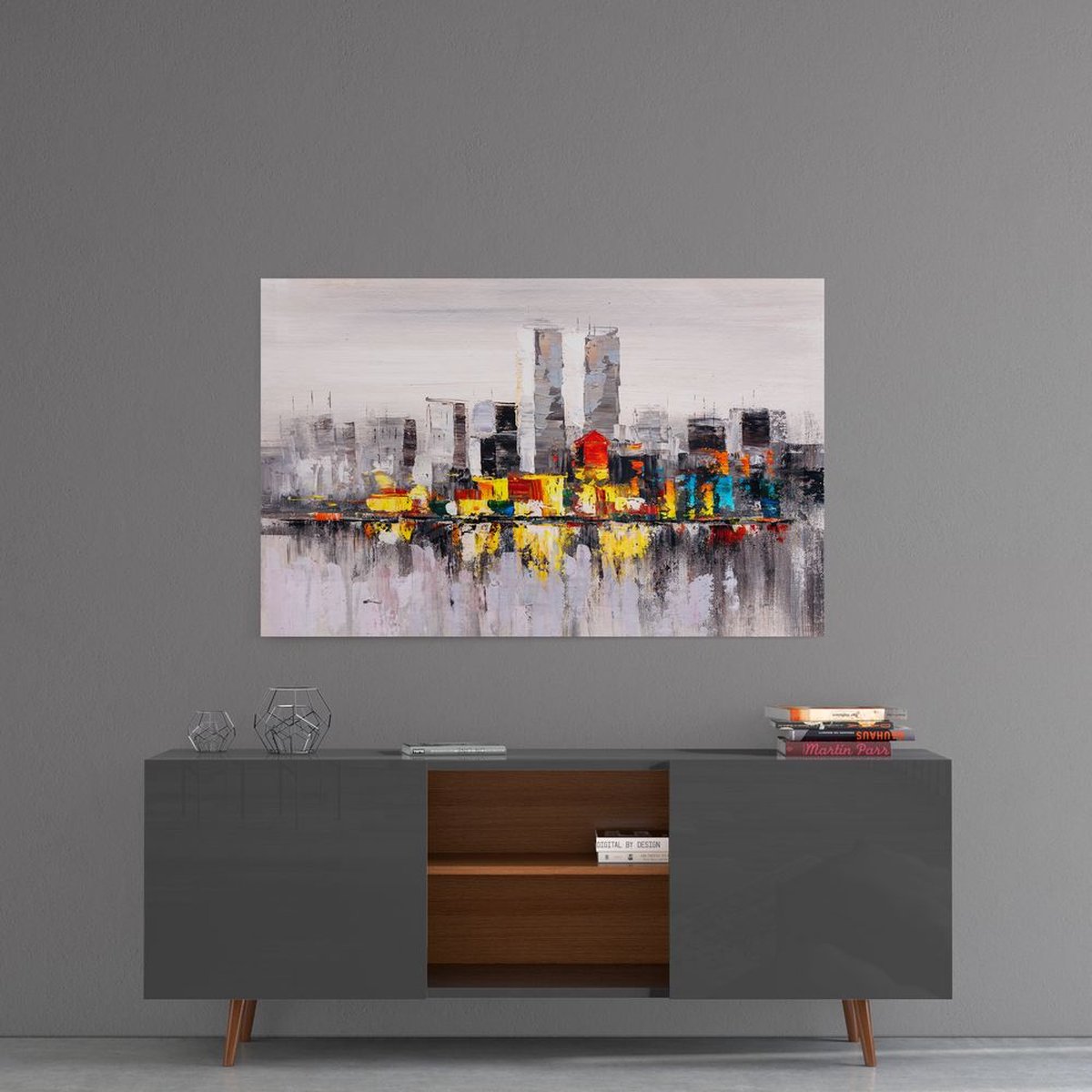 Stad abstracte schilderij op glas