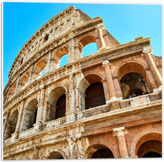 PVC Schuimplaat - Onderaanzicht van Colesseum in Rome, Italië - 50x50 cm Foto op PVC Schuimplaat (Met Ophangsysteem)