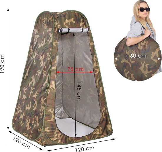 Springos Pop-Up Tent - 1 persoons - Omkleedtent - Festival - Strand - 120 x 120 x 190 - Legergroen van Springos — afbeelding 2