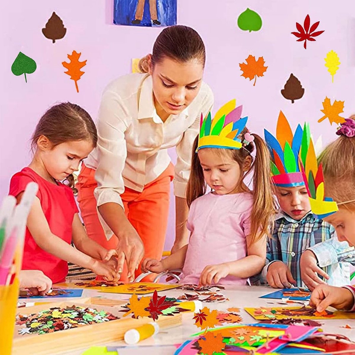 Feuille d'Érable Assorti Décorations,528 Pièces D'autocollant de Feuille D' érable,pour les Écoles,L'artisanat à la Maison