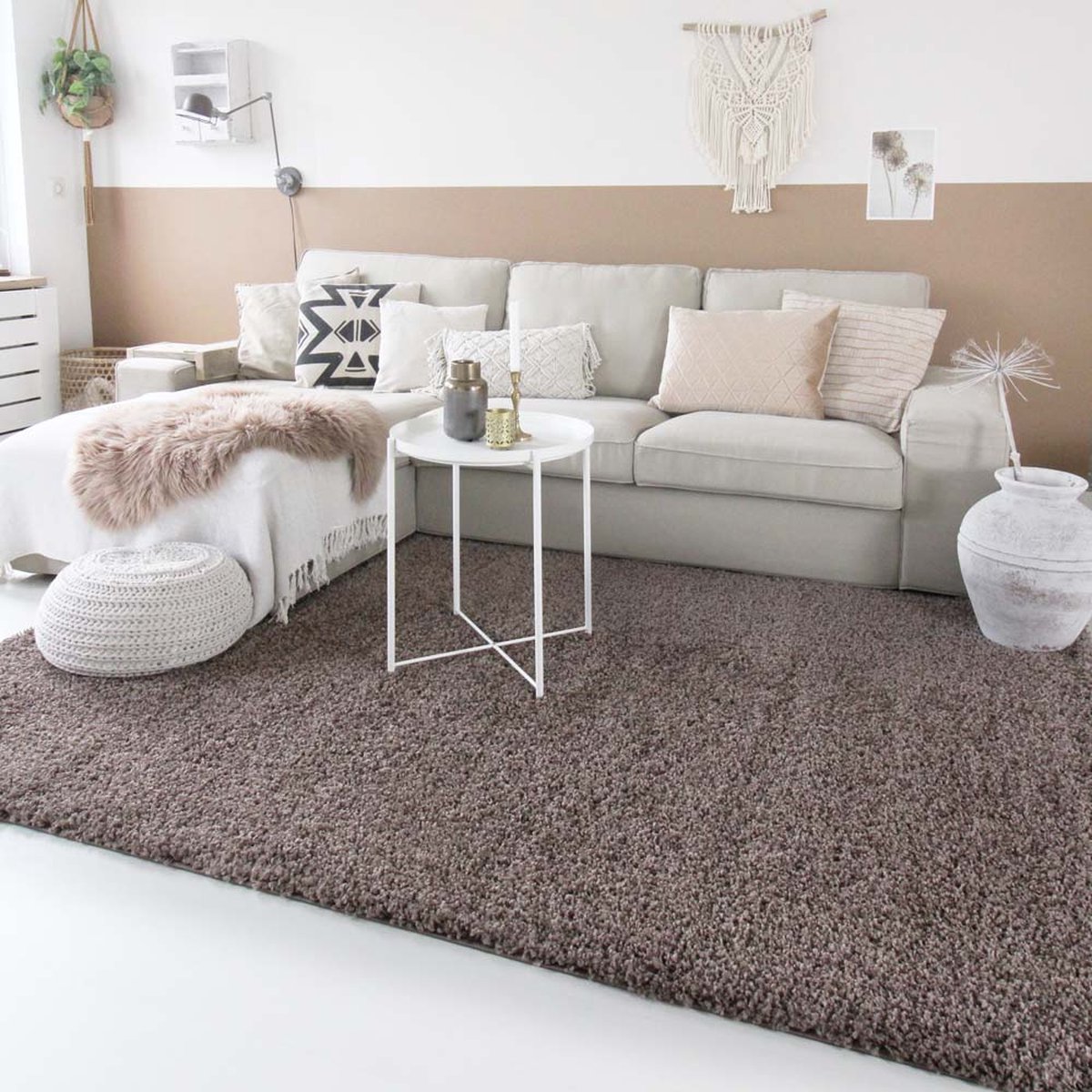 Hoogpolig vloerkleed - Shaggy Trend taupe 60x110
