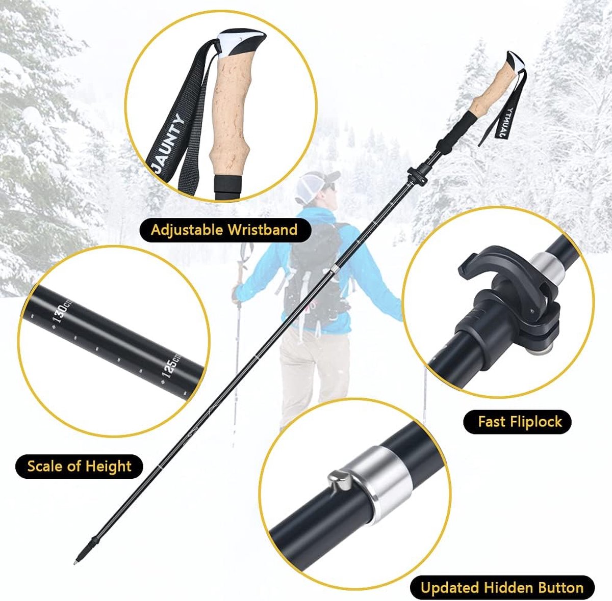 Flintronic Inklapbare Wandelstokken - Telescopisch Lichtgewicht Aluminium 115-135 Cm Met Kurkgreep | Ultrastevig Voor Trekking & Wandelen