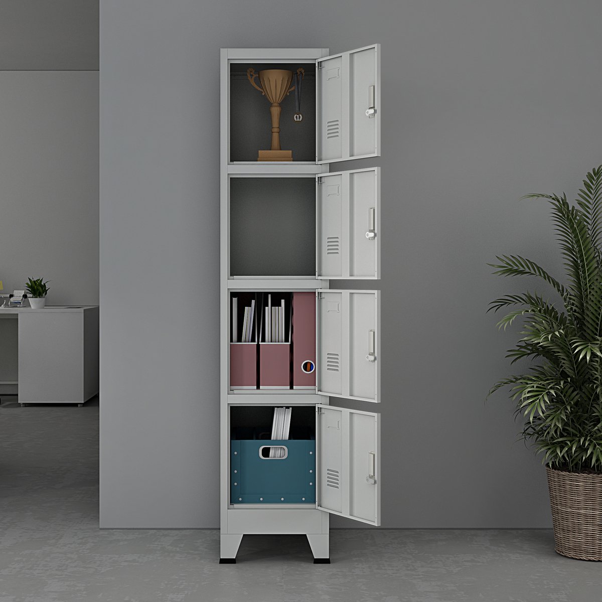 en.casa Lockerkast Joroinen 180x38x45 cm staal met 4 deuren grijs