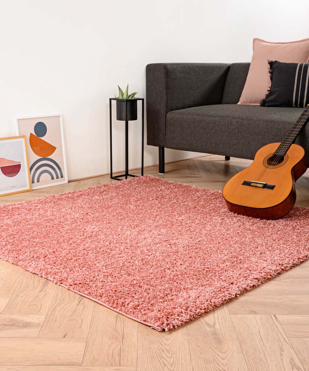 Vierkant hoogpolig vloerkleed shaggy Trend effen - roze 160x160 cm