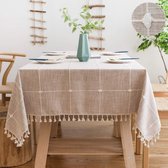 Tafelkleed afwasbaar 140 x 200 tafelkleed katoen linnen tafelkleed rechthoekig tafelkleed beige met kwasten voor thuis keuken eettafel decoratie