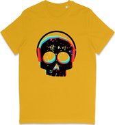 T Shirt Heren Dames - DJ Skull Grafische Print Opdruk - Geel - Maat 3XL